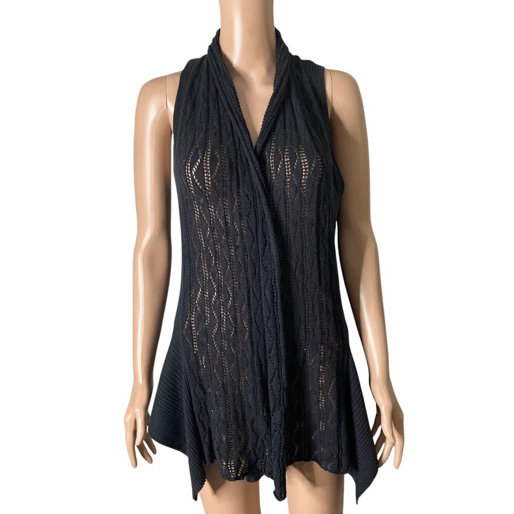 Fever Draped Cardigan Womens Small Black Open Front Knit Lightweight